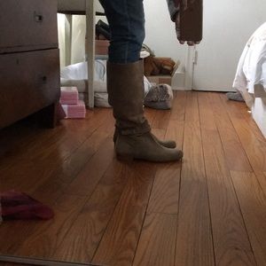 Garnet Hill taupe suede riding boots